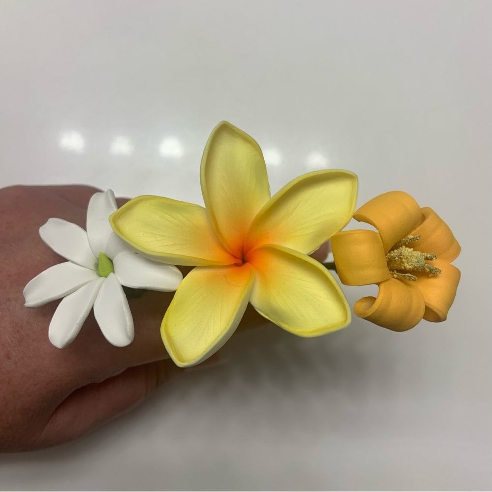 Set of 3 Flower Hair Picks Hawaii Style Tiare Plumeria Puakenikeni Accessories